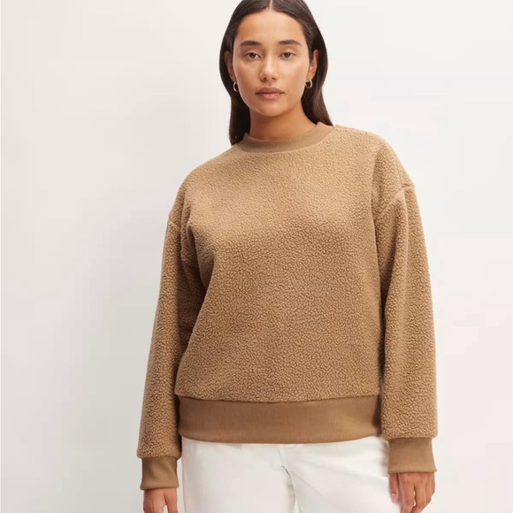 NWT Everlane ReNew Fleece Oversized Crew, Tiger Eye (Tan), Size Small - Picture 1 of 8